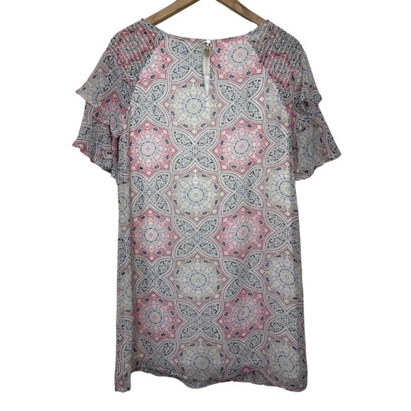 👗 AS U WISH | Flowy Pink and Navy Paisley Floral Chiffon Dress | Size M - Picture 5 of 11